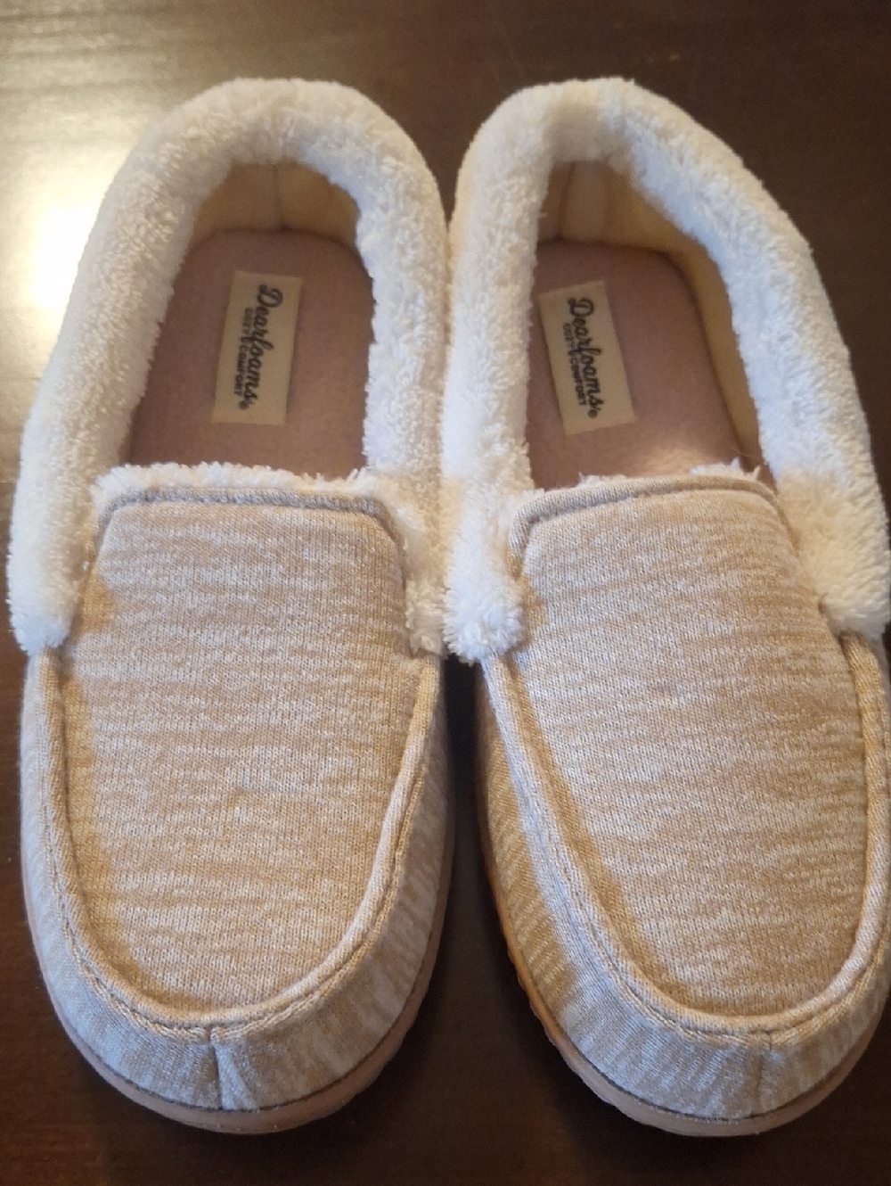 Dearfoams Cream/Tan Plush-Lined Slip-On Moccasins